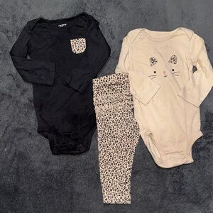 Carter's Black and Cream Bodysuit Set with Leopard Print